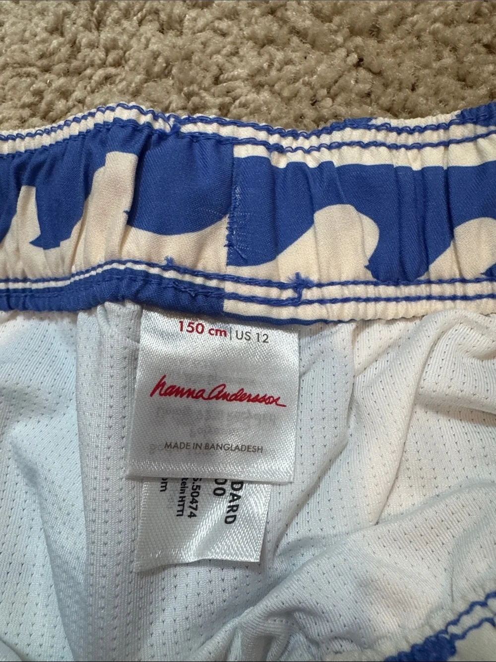 NWOT Hanna Andersson Blue and White Wave-Print Swim Shorts